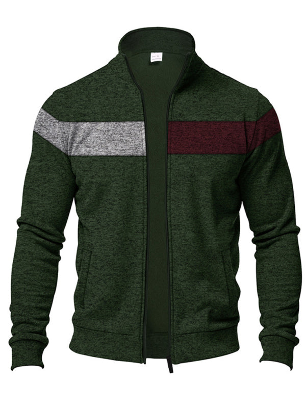 Men’s Color Block Casual Jacket with Zipper Cardigans