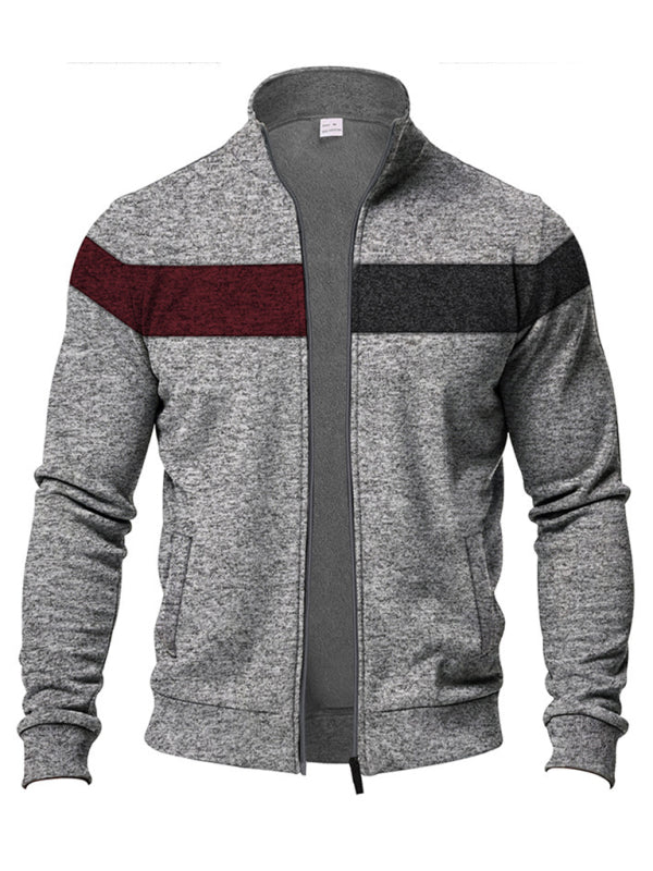 Men’s Color Block Casual Jacket with Zipper Cardigans