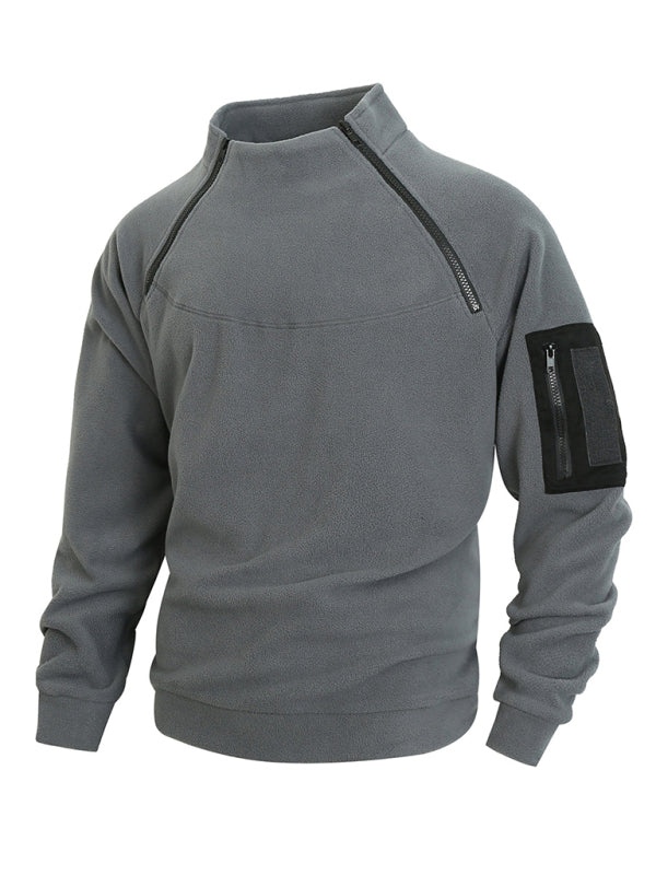 Men's High-Collar Fleece Jacket Zippered Pullover Pullovers