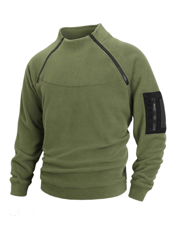 Men's High-Collar Fleece Jacket Zippered Pullover Pullovers