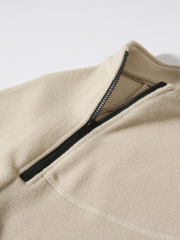 Men's High-Collar Fleece Jacket Zippered Pullover Pullovers