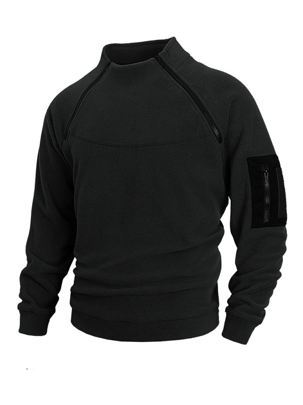 Men's High-Collar Fleece Jacket Zippered Pullover Pullovers