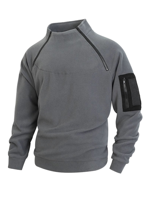 Men's High-Collar Fleece Jacket Zippered Pullover Pullovers