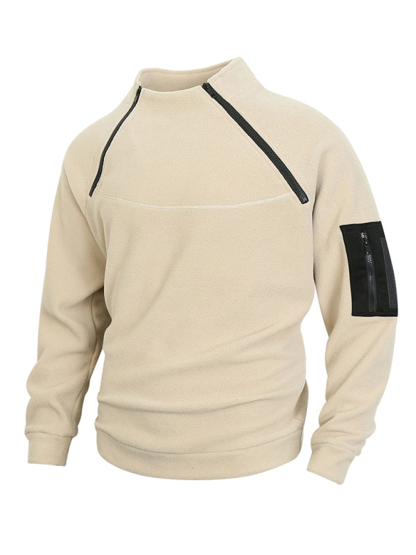 Men's High-Collar Fleece Jacket Zippered Pullover Pullovers