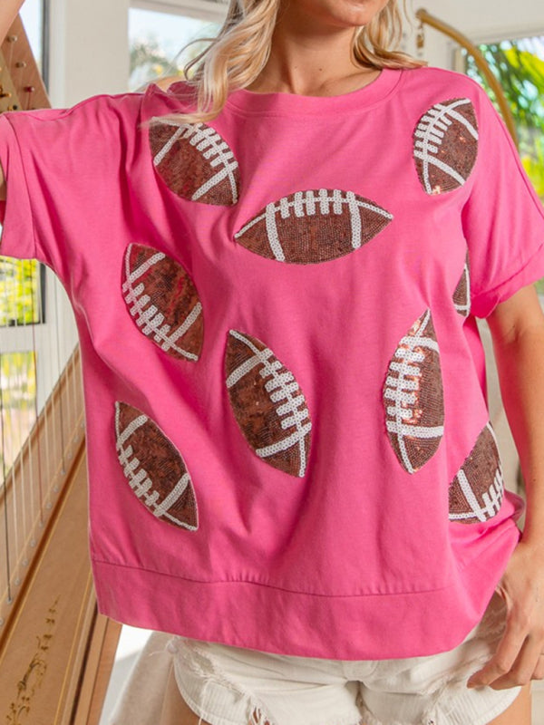 Sequined Football T-Shirt for Game Day Looks Tees