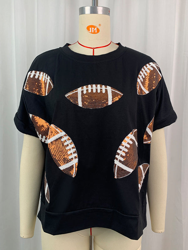 Sequined Football T-Shirt for Game Day Looks Tees