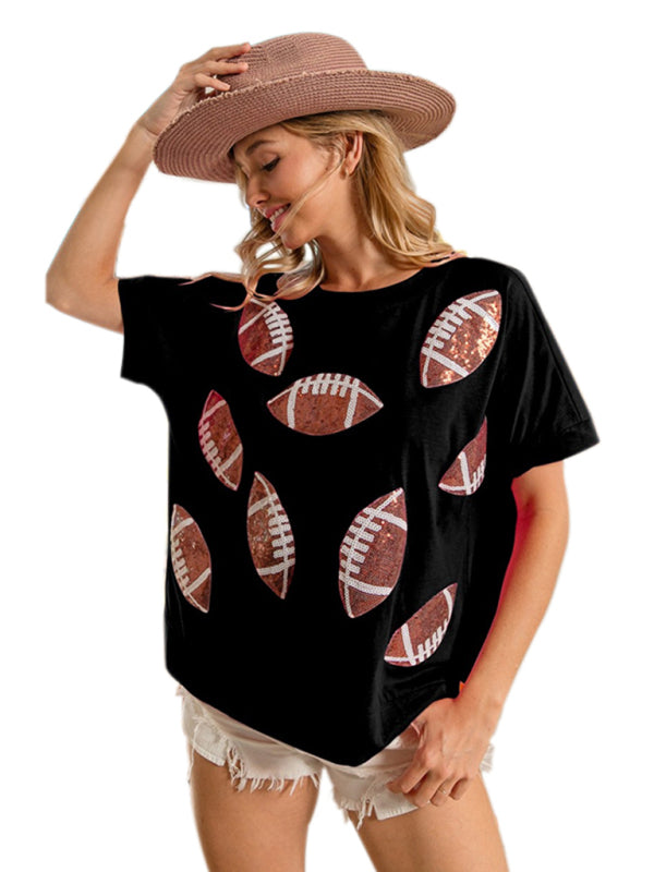 Sequined Football T-Shirt for Game Day Looks Tees