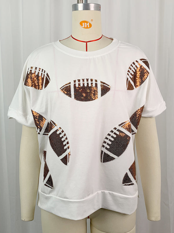 Sequined Football T-Shirt for Game Day Looks Tees