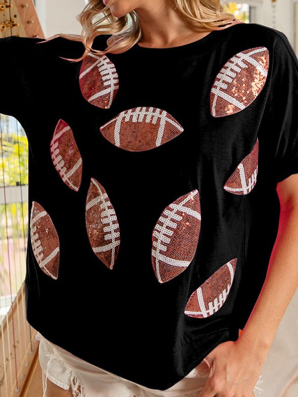 Sequined Football T-Shirt for Game Day Looks Tees