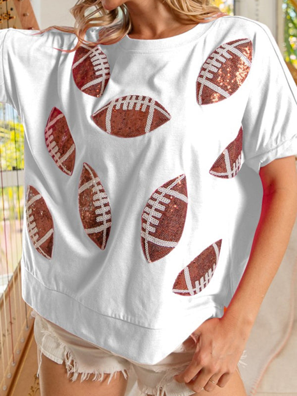 Casual Game Day Sequin Football Tee	