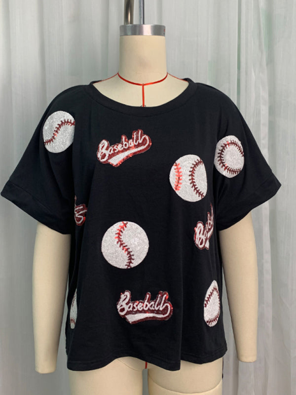 Home Run Sequined Baseball T-Shirt for Game Day Attire T-Shirts