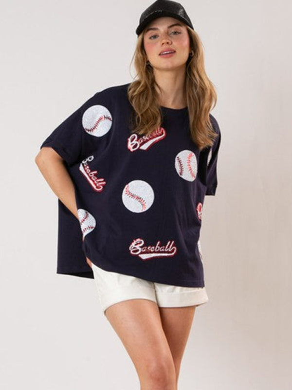 Home Run Sequined Baseball T-Shirt for Game Day Attire T-Shirts