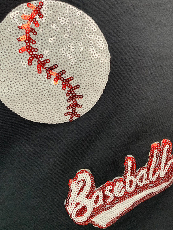 Home Run Sequined Baseball T-Shirt for Game Day Attire T-Shirts