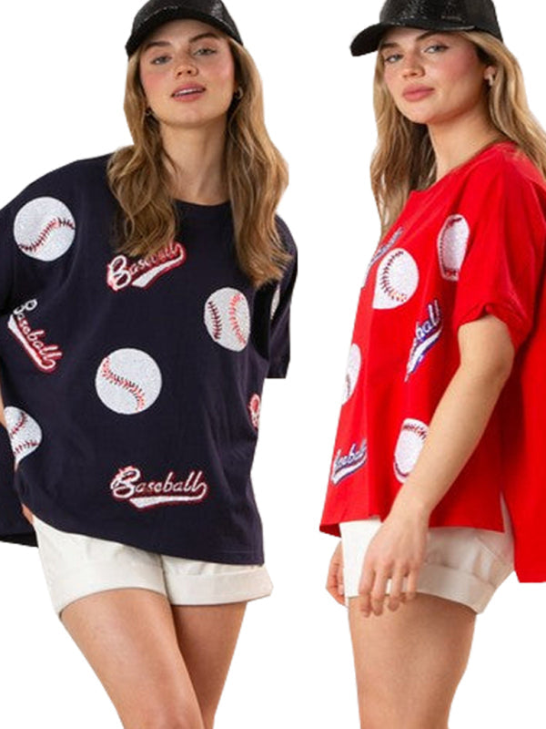 Home Run Sequined Baseball T-Shirt for Game Day Attire T-Shirts