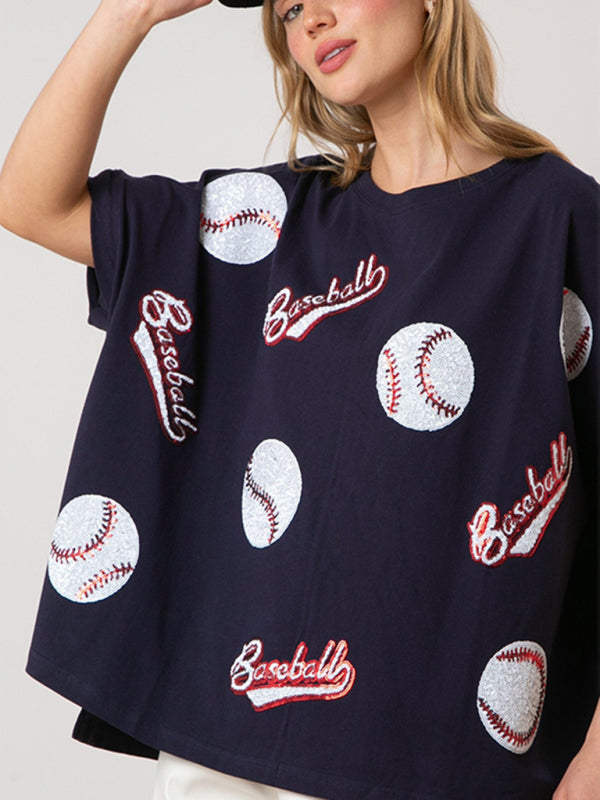 Home Run Sequined Baseball T-Shirt for Game Day Attire T-Shirts