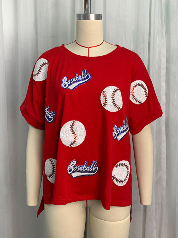 Home Run Sequined Baseball T-Shirt for Game Day Attire T-Shirts