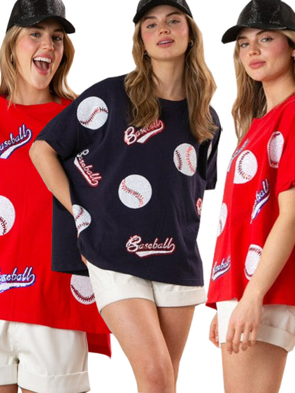 Home Run Sequined Baseball T-Shirt for Game Day Attire T-Shirts