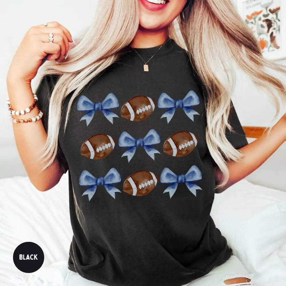 Sports Football &amp; Bow Patterned Tee for Women Tees