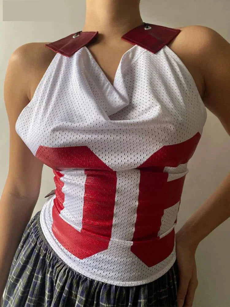 Trendy Backless Football Halter Top for Game Days	