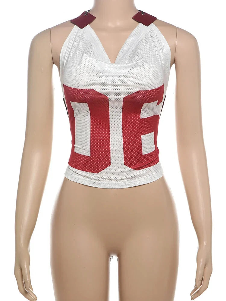 Football College Top with Lace-Up Back for Girls Tops