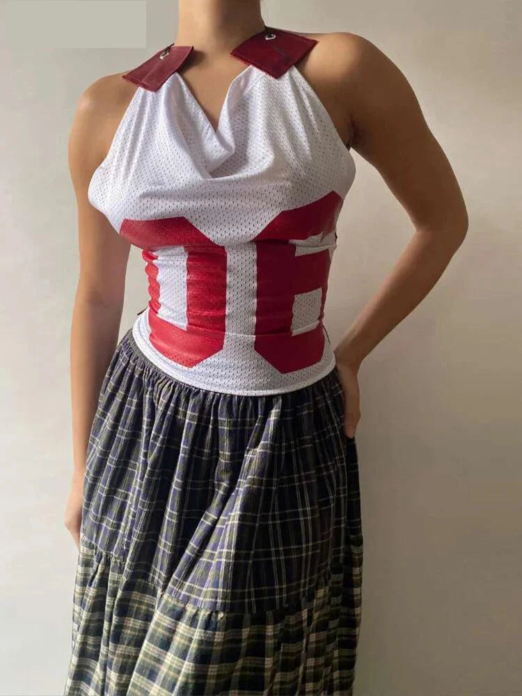 Football College Top with Lace-Up Back for Girls Tops