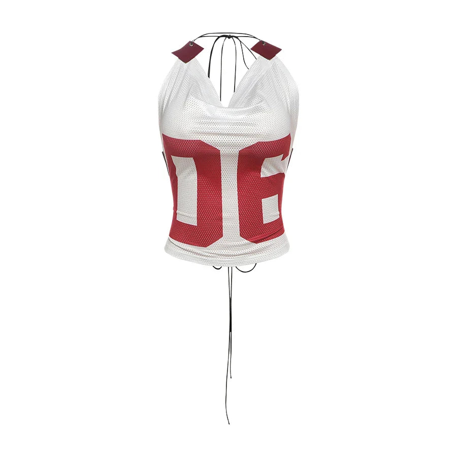 Football College Top with Lace-Up Back for Girls Tops