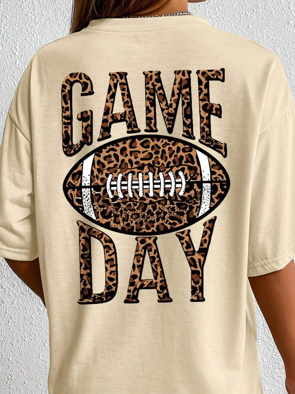 Game Day Oversized Leopard Football T-Shirt for Women T-Shirts