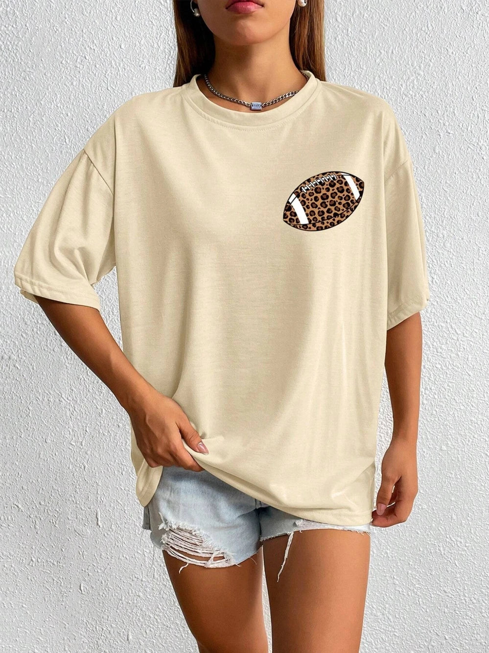 Game Day Oversized Leopard Football T-Shirt for Women T-Shirts