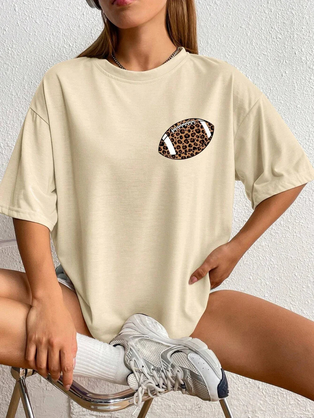 Game Day Oversized Leopard Football T-Shirt for Women T-Shirts