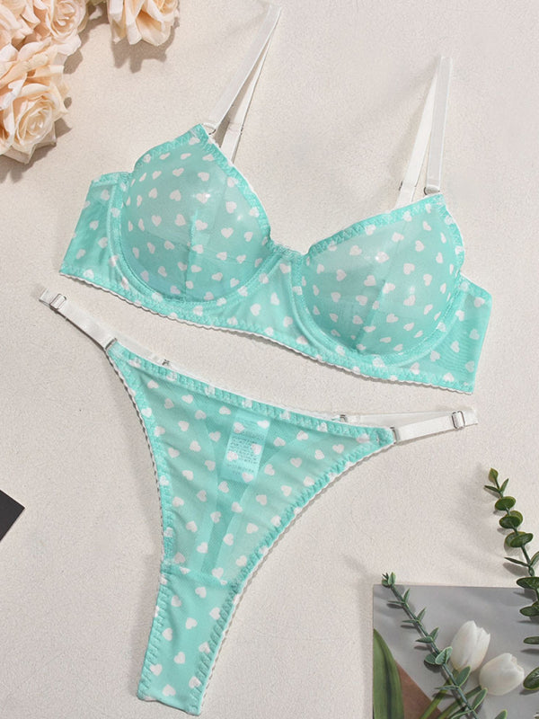 Heart-Patterned Push-Up Lingerie Set for Special Evenings	