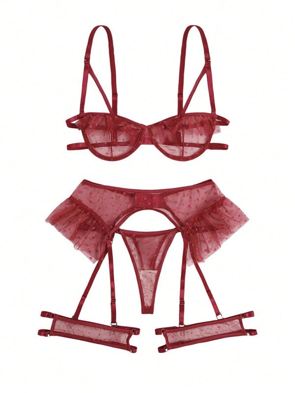 Sensual Red Lingerie Set with Garters for Intimate Celebrations