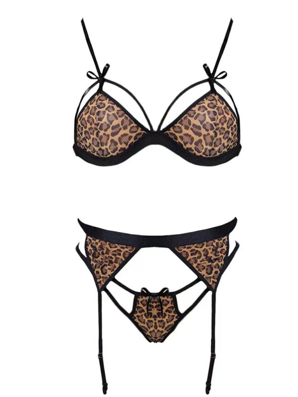 Leopard Print Garter Lingerie Set for Romantic Nights Lingeries