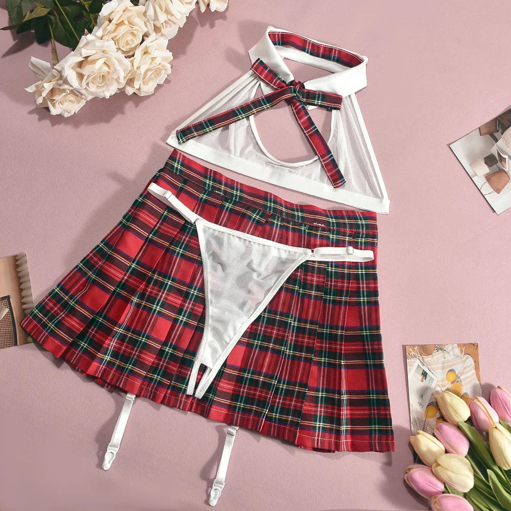 Custom Gingham Sexy Lingerie Garter Set for Women Cosplay