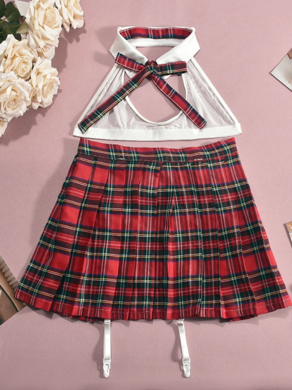 Custom Gingham Sexy Lingerie Garter Set for Women Cosplay