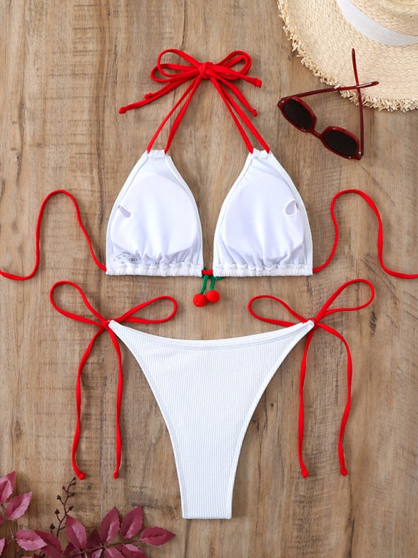 Red Piped String Bikini for Tropical Getaways and Spa Days