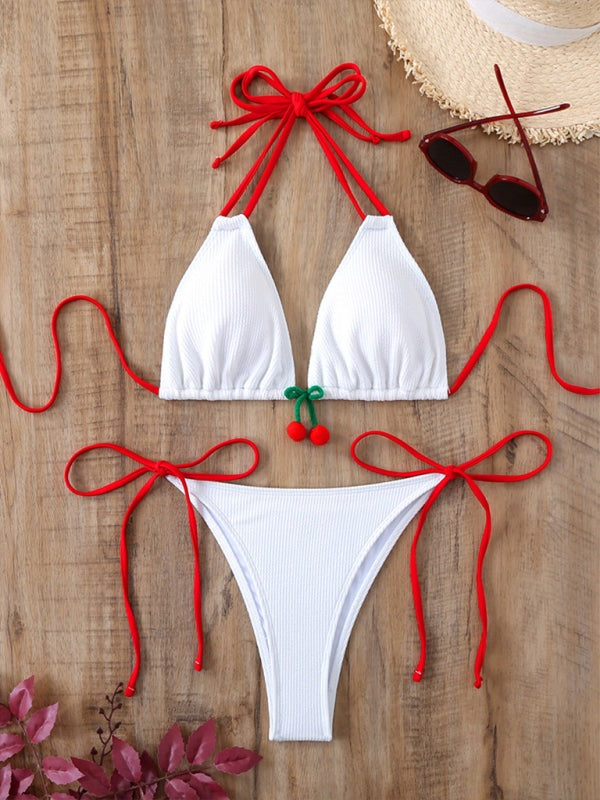 Red Piped String Bikini for Tropical Getaways and Spa Days