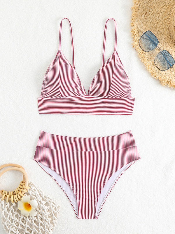 Striped High-Waist Swimsuit with Adjustable Straps Swimwear