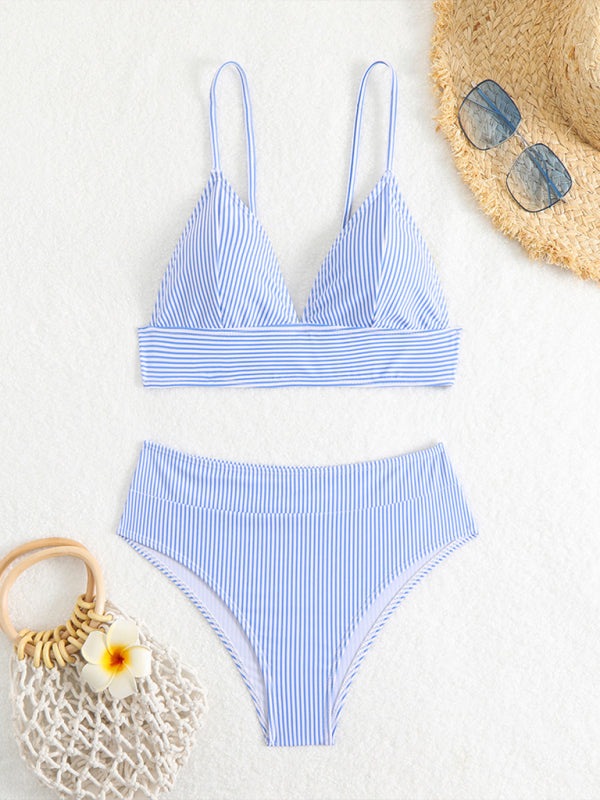 Striped High-Waist Swimsuit with Adjustable Straps Swimwear