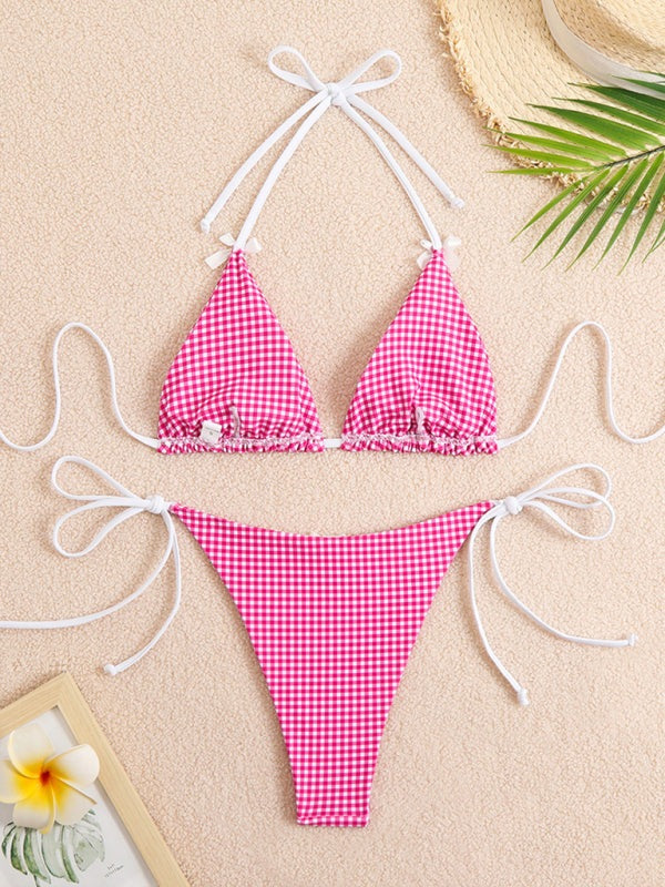 Plaid Gingham String Bikini 2 Piece Swimwear Swimwear