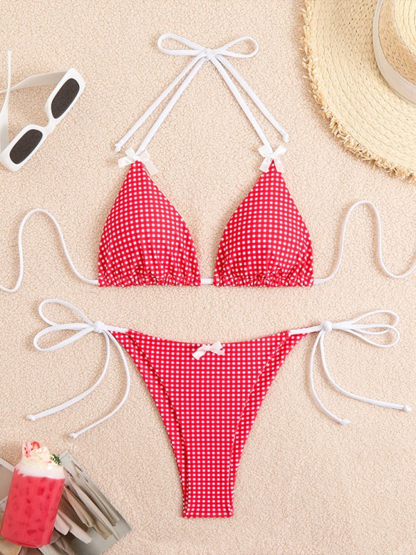 Plaid Gingham String Bikini 2 Piece Swimwear Swimwear