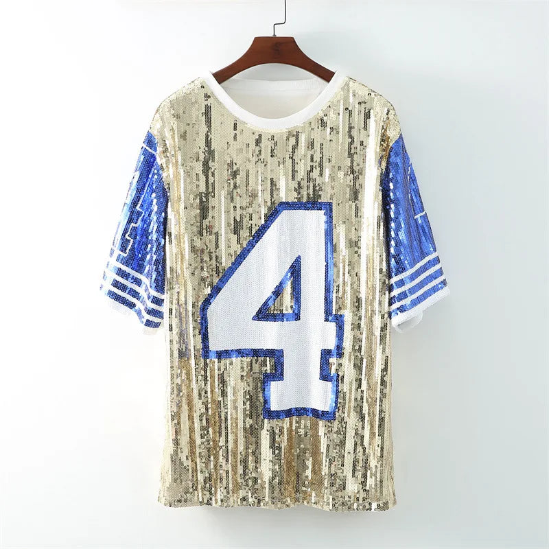 Sporty Sequined T-Shirt Dress for Super Bowl Game Day Sporty