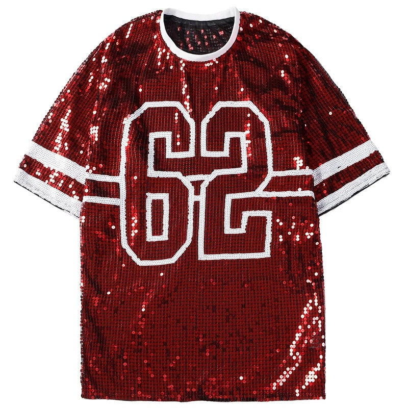 Sporty Sequined T-Shirt Dress for Super Bowl Game Day Sporty