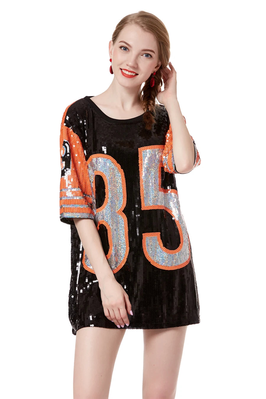 Sporty Sequined T-Shirt Dress for Super Bowl Game Day Sporty