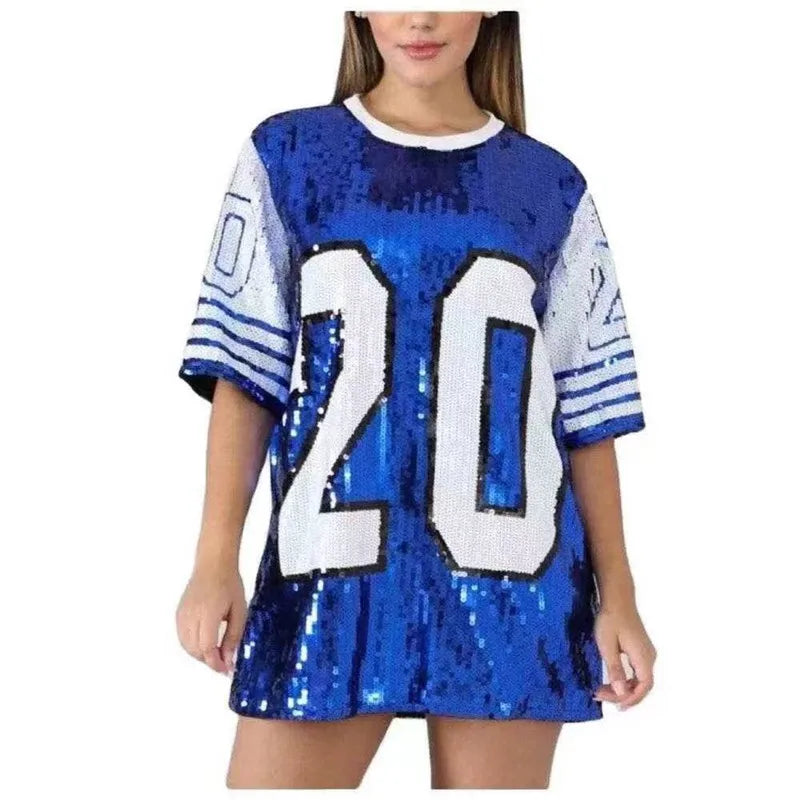 Sporty Sequined T-Shirt Dress for Super Bowl Game Day Sporty