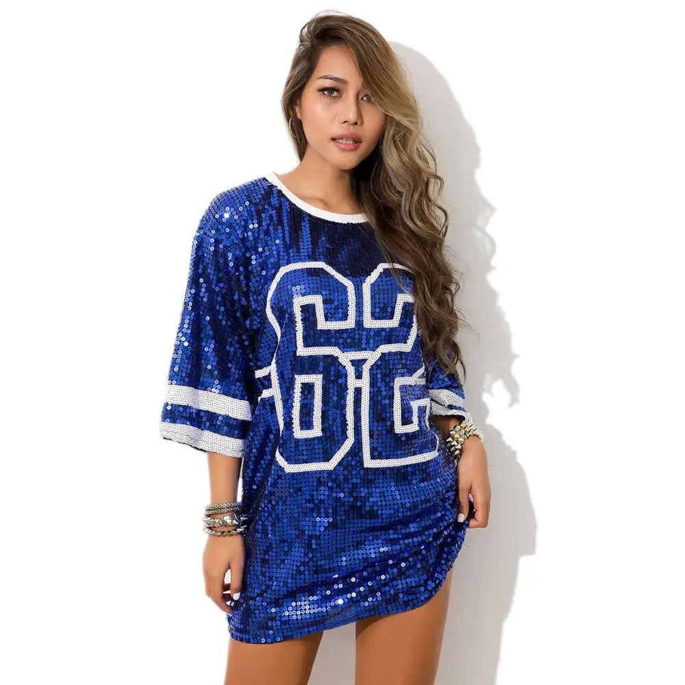 Sporty Sequined T-Shirt Dress for Super Bowl Game Day Sporty