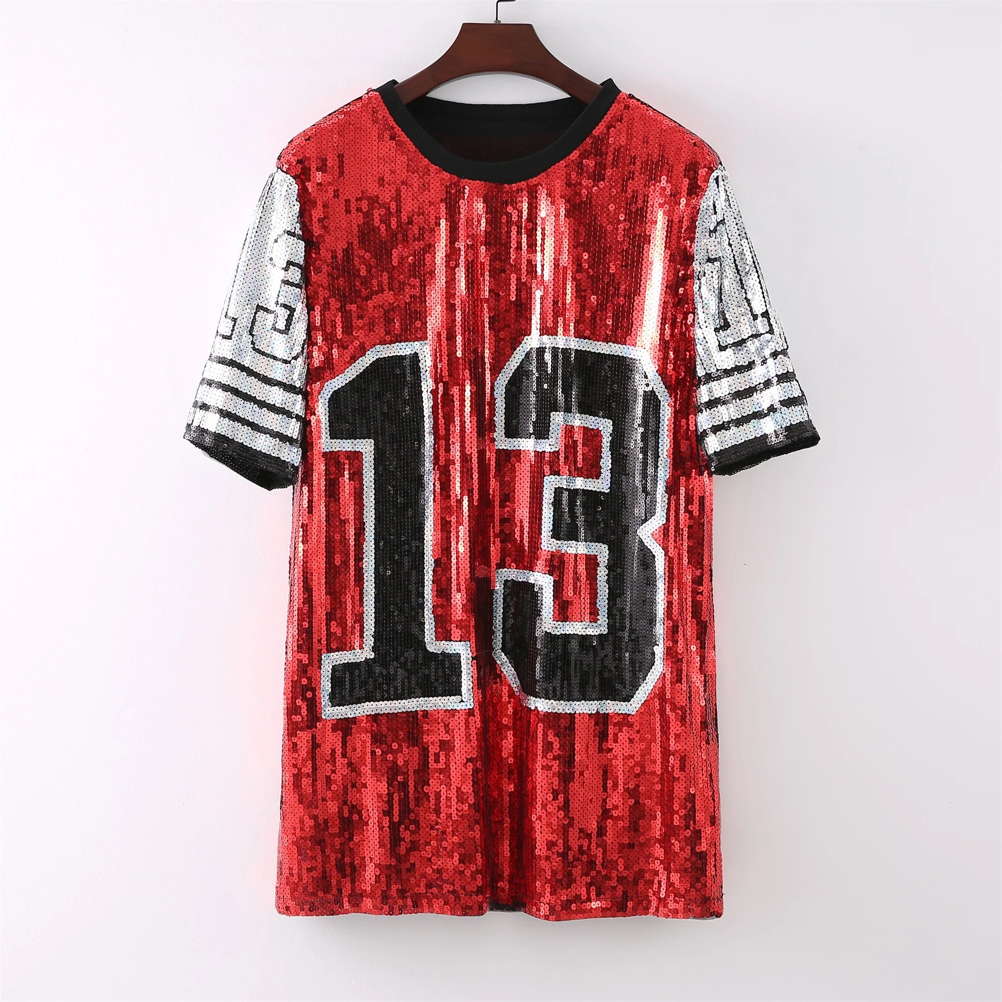 Sporty Sequined T-Shirt Dress for Super Bowl Game Day Sporty