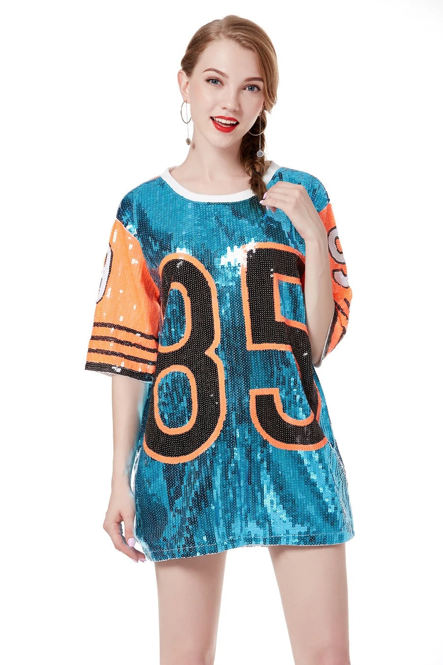 Sporty Sequined T-Shirt Dress for Super Bowl Game Day Sporty