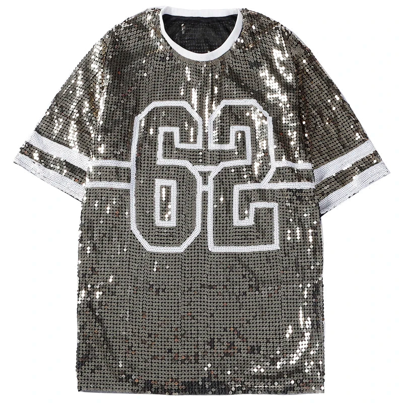 Sporty Sequined T-Shirt Dress for Super Bowl Game Day Sporty