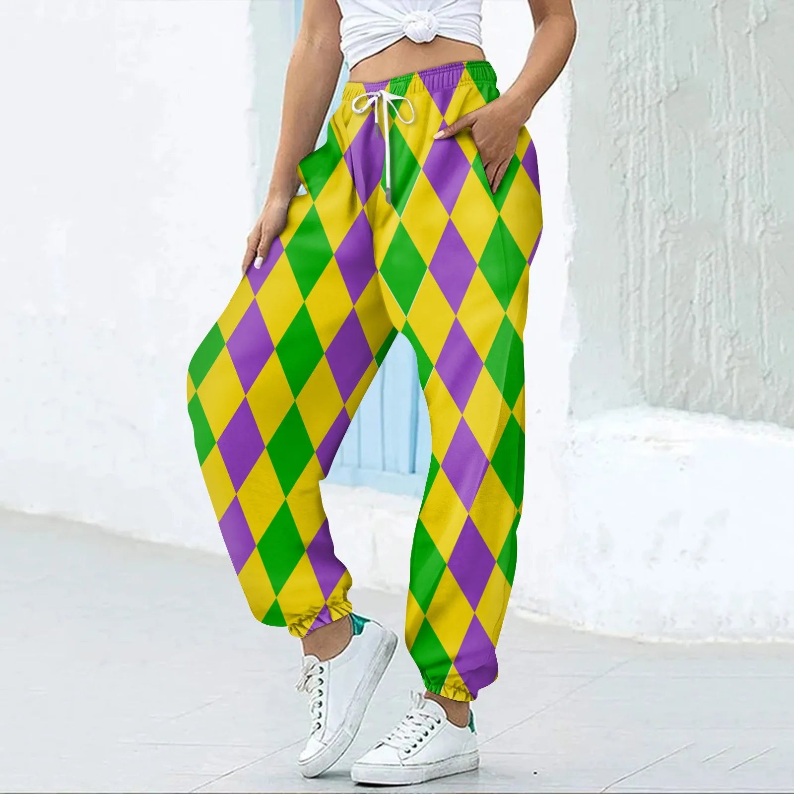 Women's Festive Mardi Gras Joggers for Festival Wear Pants