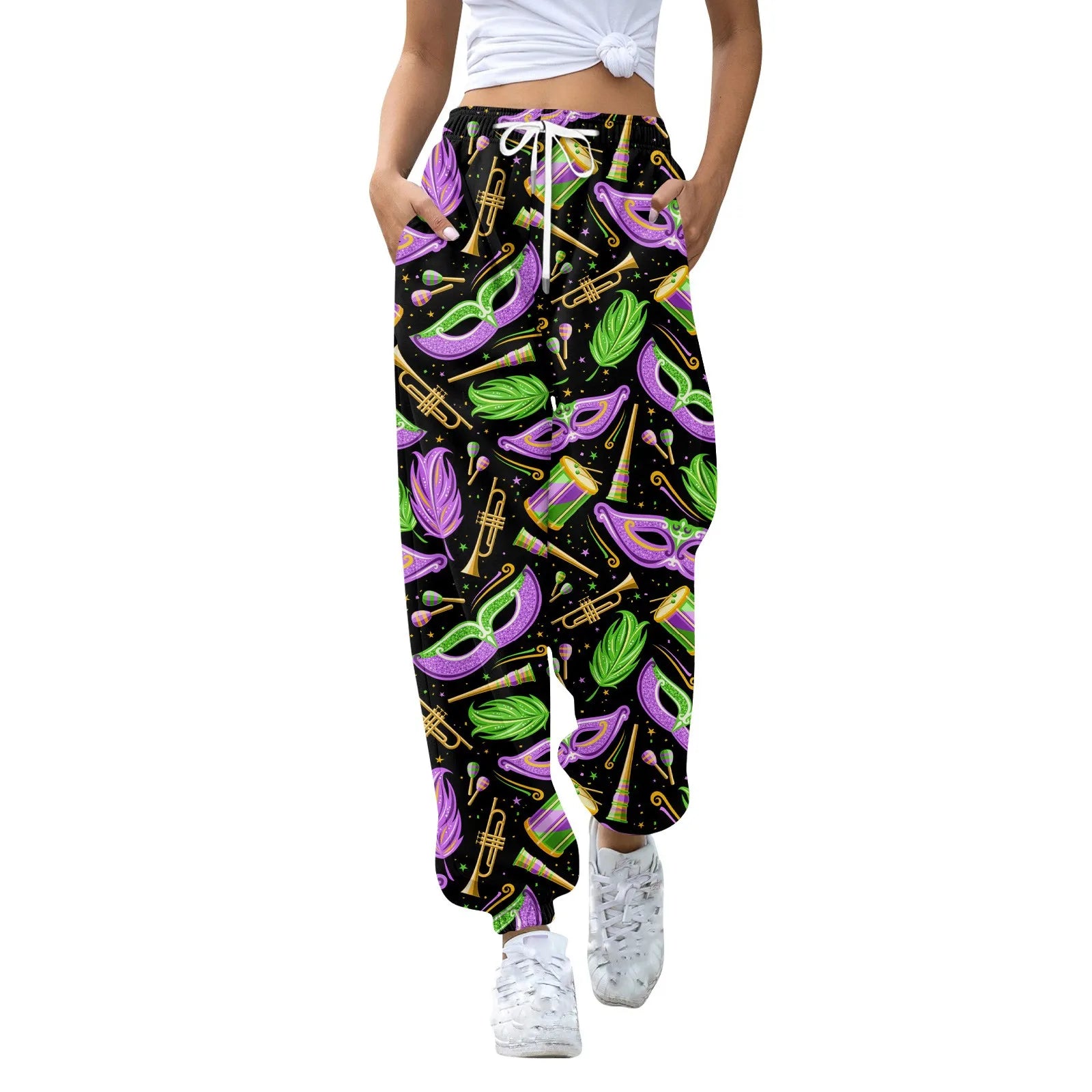 Women's Festive Mardi Gras Joggers for Festival Wear Pants